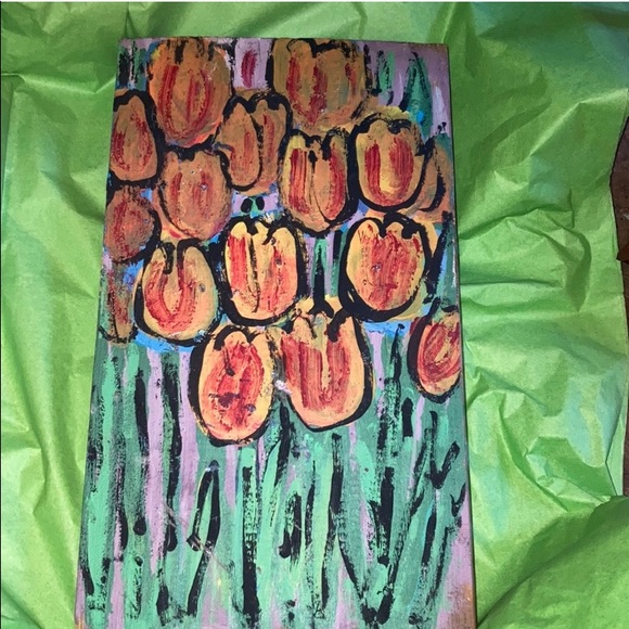 TULIPS TIPTOE - original Reclaimed Wood Art - Picture 1 of 3